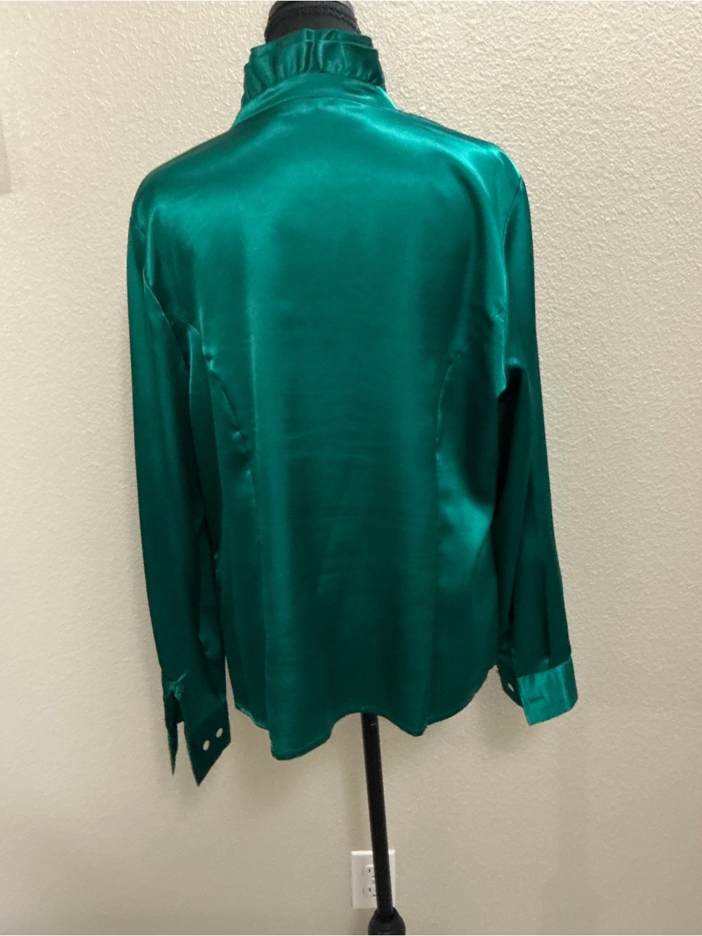 Investments Emerald Satin Ruffle Collar Button-Down Shirt - Picture 5 of 8